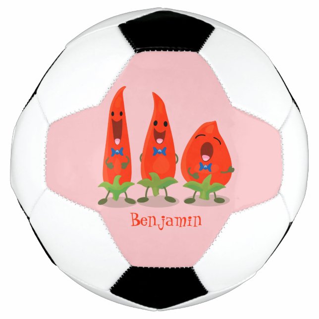 Cute singing chilli peppers cartoon illustration soccer ball (Front)