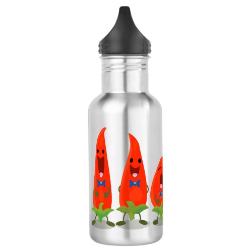 Cute singing chilli peppers cartoon illustration stainless steel water bottle