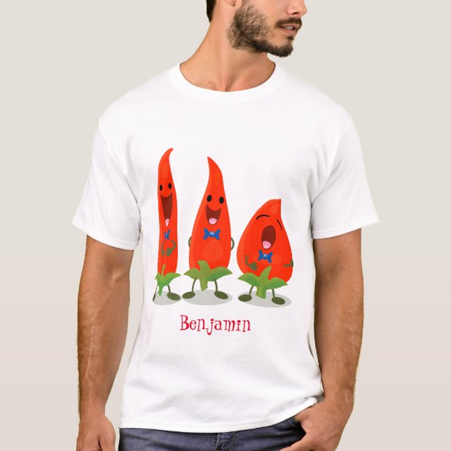 Cute singing chilli peppers cartoon illustration T-Shirt (Front)
