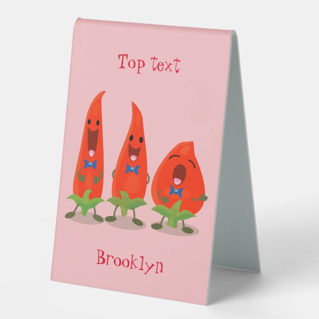 Cute singing chilli peppers cartoon illustration table tent (Front)
