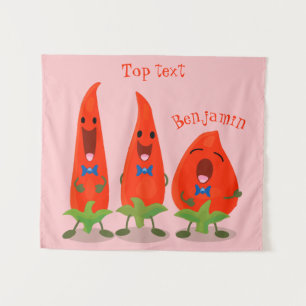 Cute singing chilli peppers cartoon illustration tapestry
