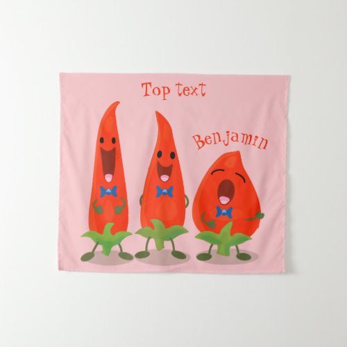 Cute singing chilli peppers cartoon illustration tapestry