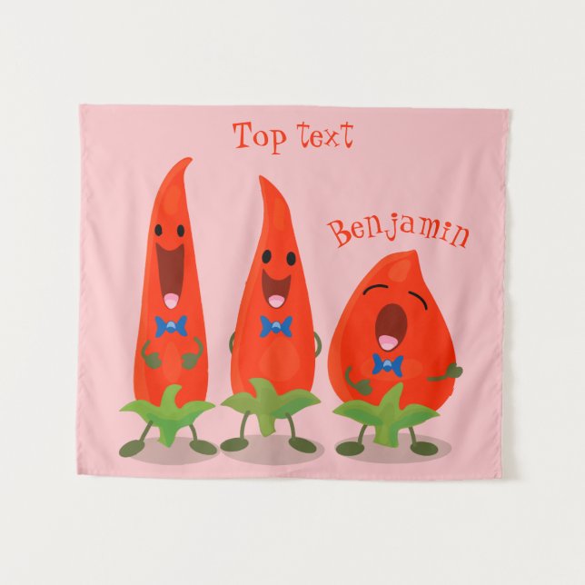 Cute singing chilli peppers cartoon illustration tapestry (Front (Horizontal))