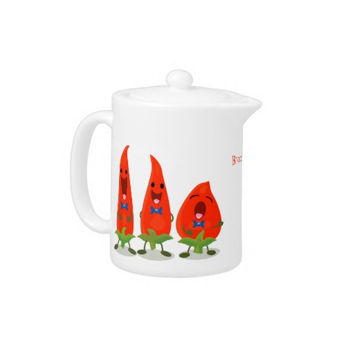 Cute singing chilli peppers cartoon illustration teapot