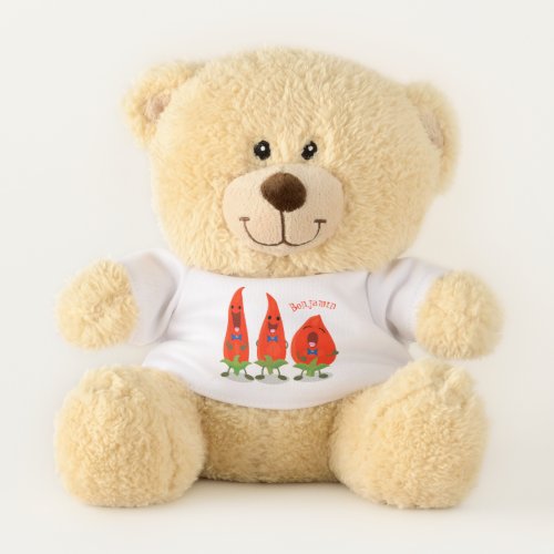 Cute singing chilli peppers cartoon illustration teddy bear