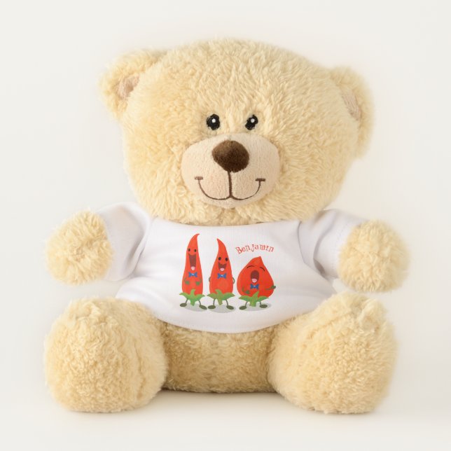 Cute singing chilli peppers cartoon illustration teddy bear (Front)