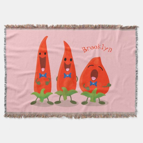 Cute singing chilli peppers cartoon illustration throw blanket