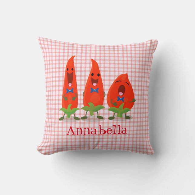 Cute singing chilli peppers cartoon illustration throw pillow (Front)