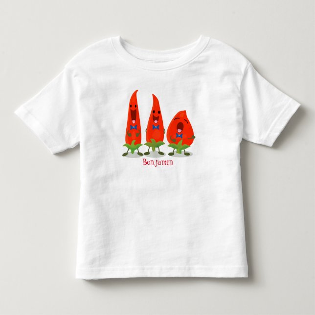 Cute singing chilli peppers cartoon illustration toddler t-shirt (Front)