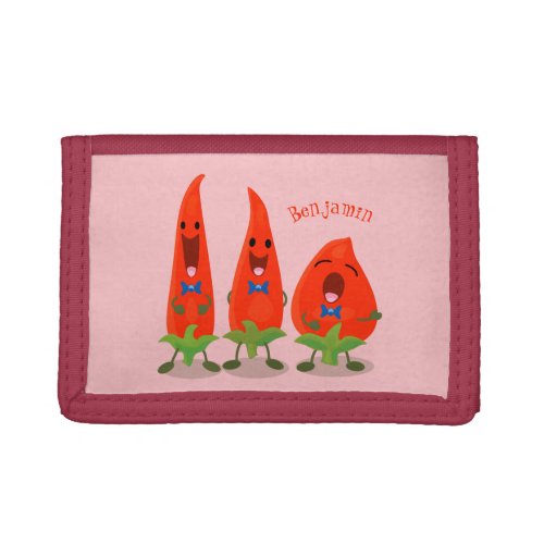 Cute singing chilli peppers cartoon illustration trifold wallet