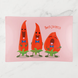 Cute singing chilli peppers cartoon illustration trinket tray