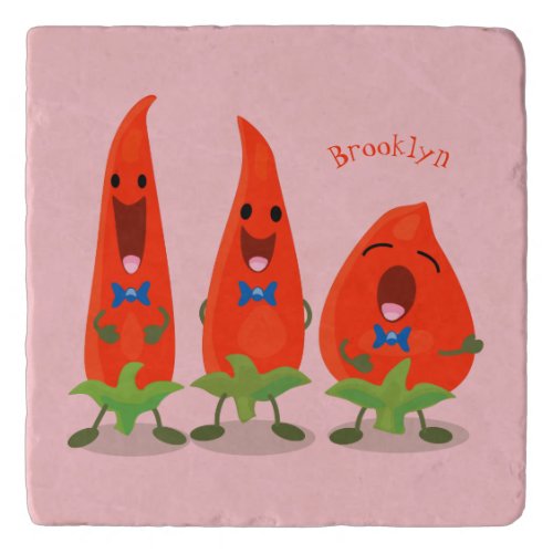 Cute singing chilli peppers cartoon illustration trivet