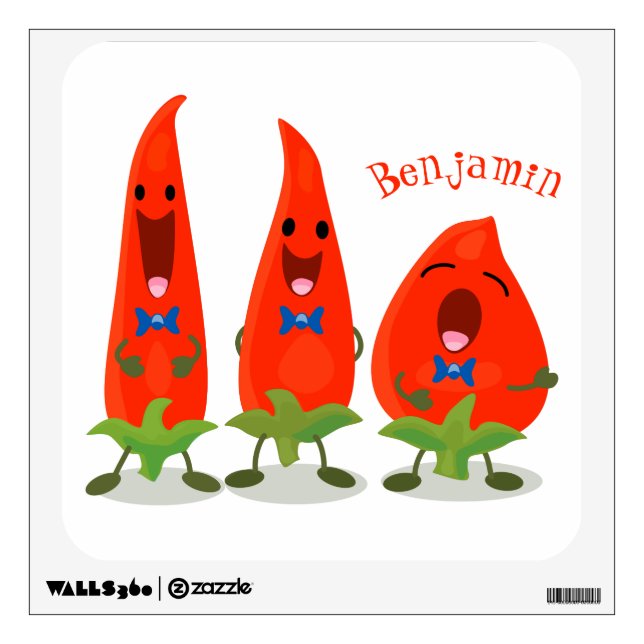 Cute singing chilli peppers cartoon illustration wall decal (Front)
