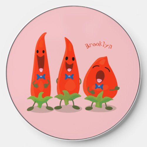 Cute singing chilli peppers cartoon illustration wireless charger 