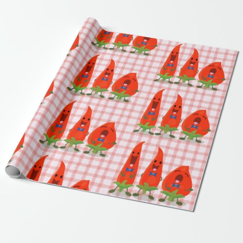 Cute singing chilli peppers cartoon illustration wrapping paper