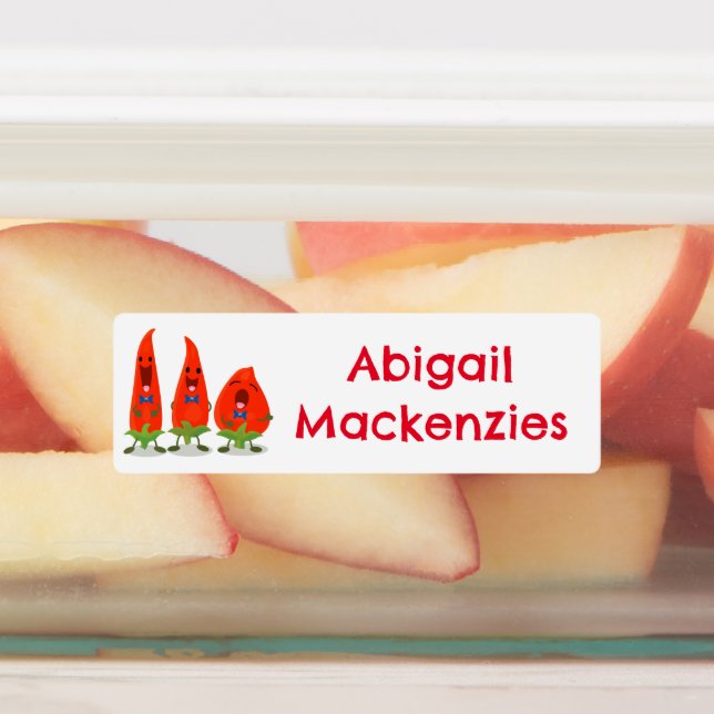 Cute singing chilli peppers cartoon personalized labels (Affixed)