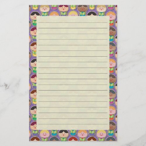 Cute Singing Choir Purple Lined Stationery