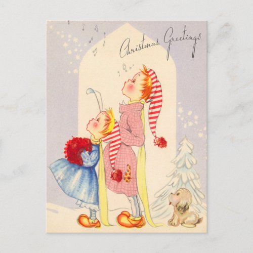 Cute Singing Christmas Carolers Postcard