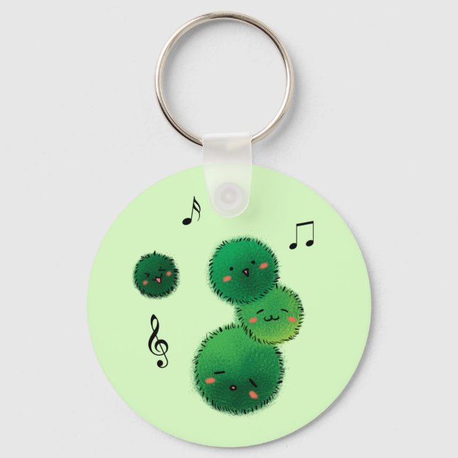 Cute Singing Marimo Moss Stack Keychain (Front)