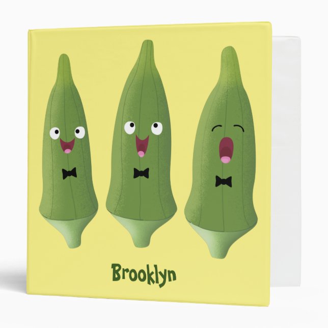 Cute singing okra vegetable cartoon 3 ring binder (Front/Inside)