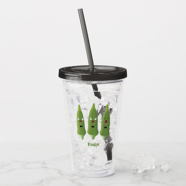 Cute singing okra vegetable cartoon acrylic tumbler (Front Ice)