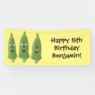 Cute singing okra vegetable cartoon banner