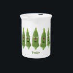 Cute singing okra vegetable cartoon beverage pitcher<br><div class="desc">Our happy singing okra veggies look super cute with their black bow ties. Drawn in funny cartoon illustration style.</div>