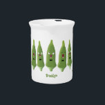 Cute singing okra vegetable cartoon beverage pitcher<br><div class="desc">Our happy singing okra veggies look super cute with their black bow ties. Drawn in funny cartoon illustration style.</div>