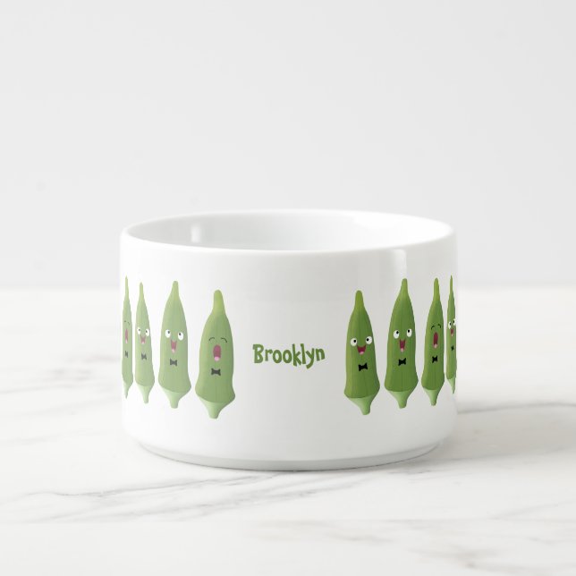 Cute singing okra vegetable cartoon bowl (Center)