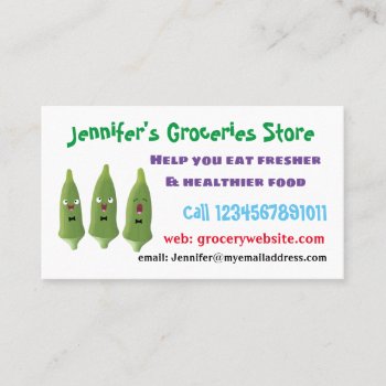Cute Singing Okra Vegetable Cartoon Business Card by thefrogfactory at Zazzle