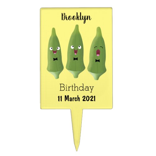 Cute singing okra vegetable cartoon cake topper