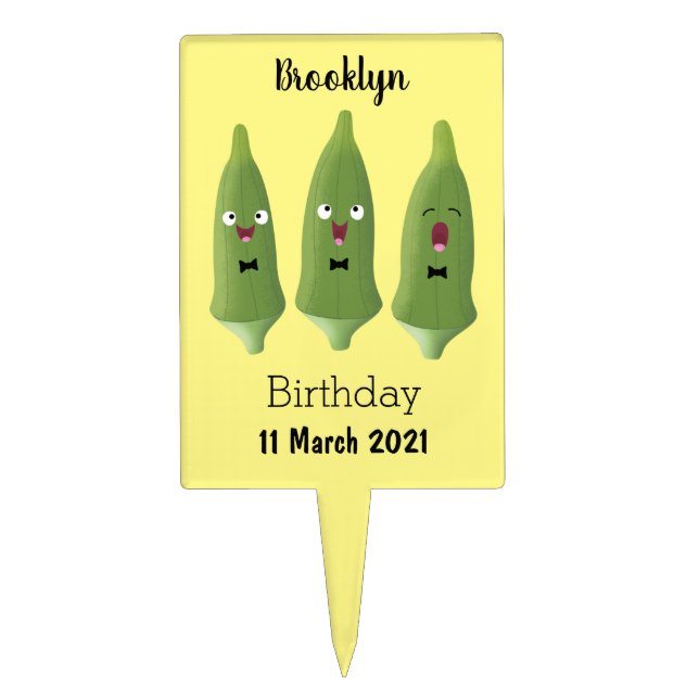 Cute singing okra vegetable cartoon cake topper (Front)