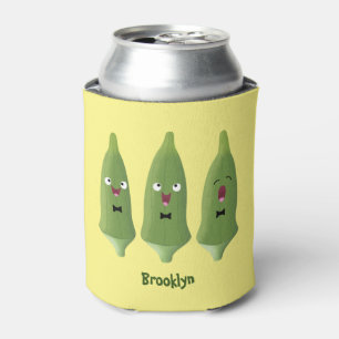 Cute singing okra vegetable cartoon can cooler