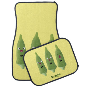 Cute singing okra vegetable cartoon car floor mat