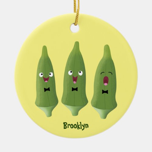 Cute singing okra vegetable cartoon ceramic ornament