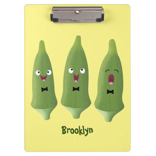 Cute singing okra vegetable cartoon clipboard
