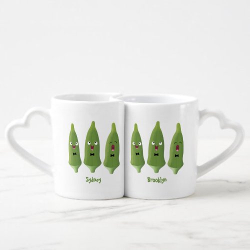 Cute singing okra vegetable cartoon  coffee mug set