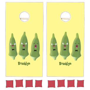 Cute singing okra vegetable cartoon cornhole set