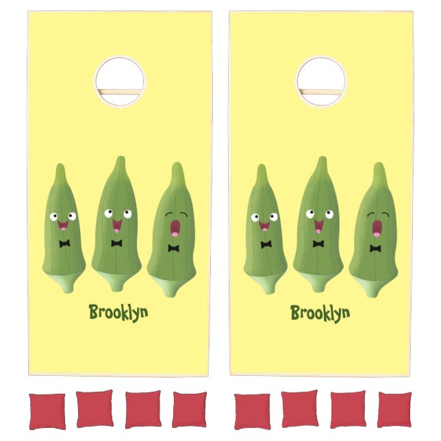 Cute singing okra vegetable cartoon cornhole set (Set)