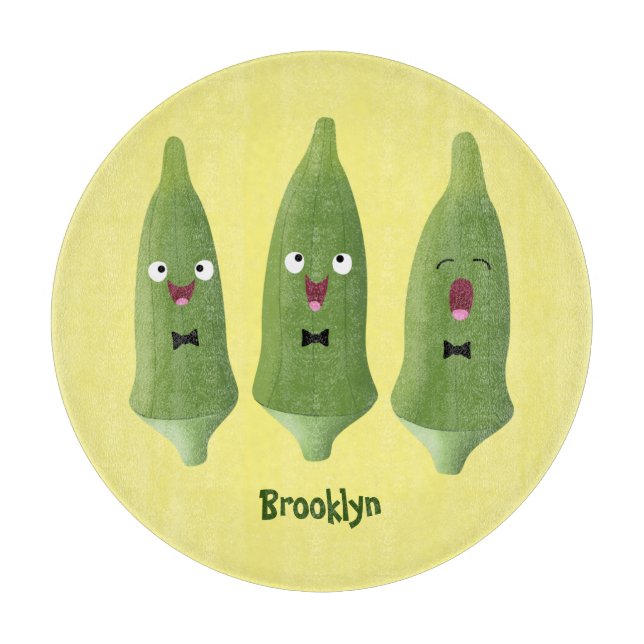Cute singing okra vegetable cartoon cutting board (Front)