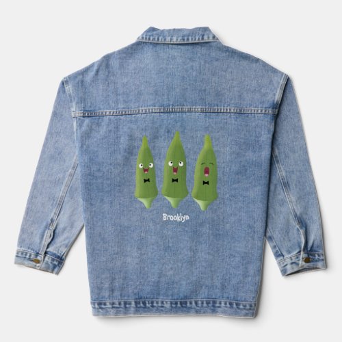Cute singing okra vegetable cartoon denim jacket
