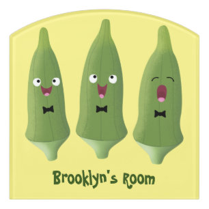 Cute singing okra vegetable cartoon  door sign