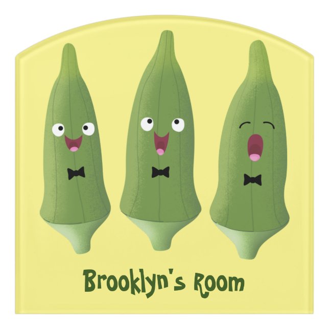 Cute singing okra vegetable cartoon  door sign (Contour Front)