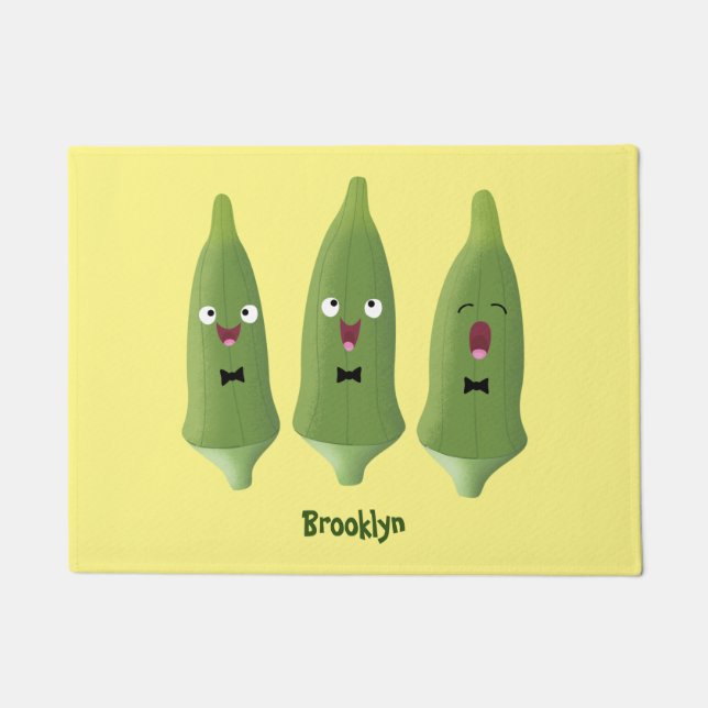 Cute singing okra vegetable cartoon doormat (Front)