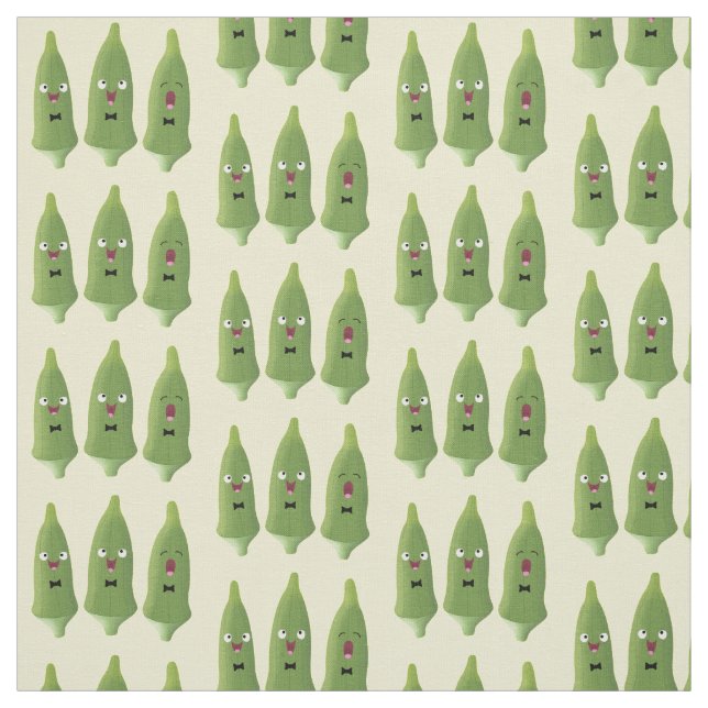 Cute singing okra vegetable cartoon fabric (Swatch)