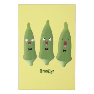 Cute singing okra vegetable cartoon faux canvas print