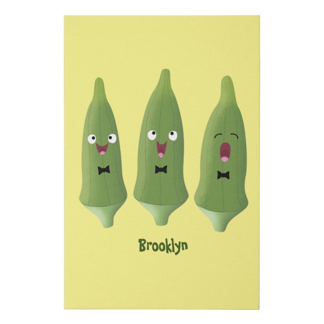 Cute singing okra vegetable cartoon faux canvas print (Front)