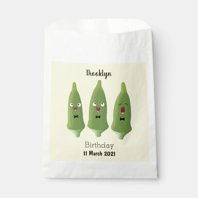 Cute singing okra vegetable cartoon favor bag (Front)