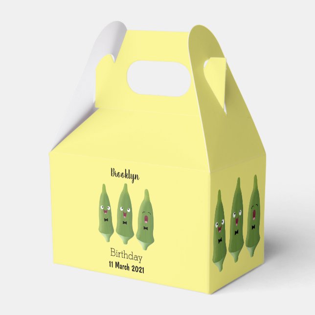 Cute singing okra vegetable cartoon favor boxes (Front Side)