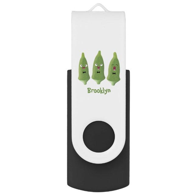 Cute singing okra vegetable cartoon  flash drive (Front Vertical)